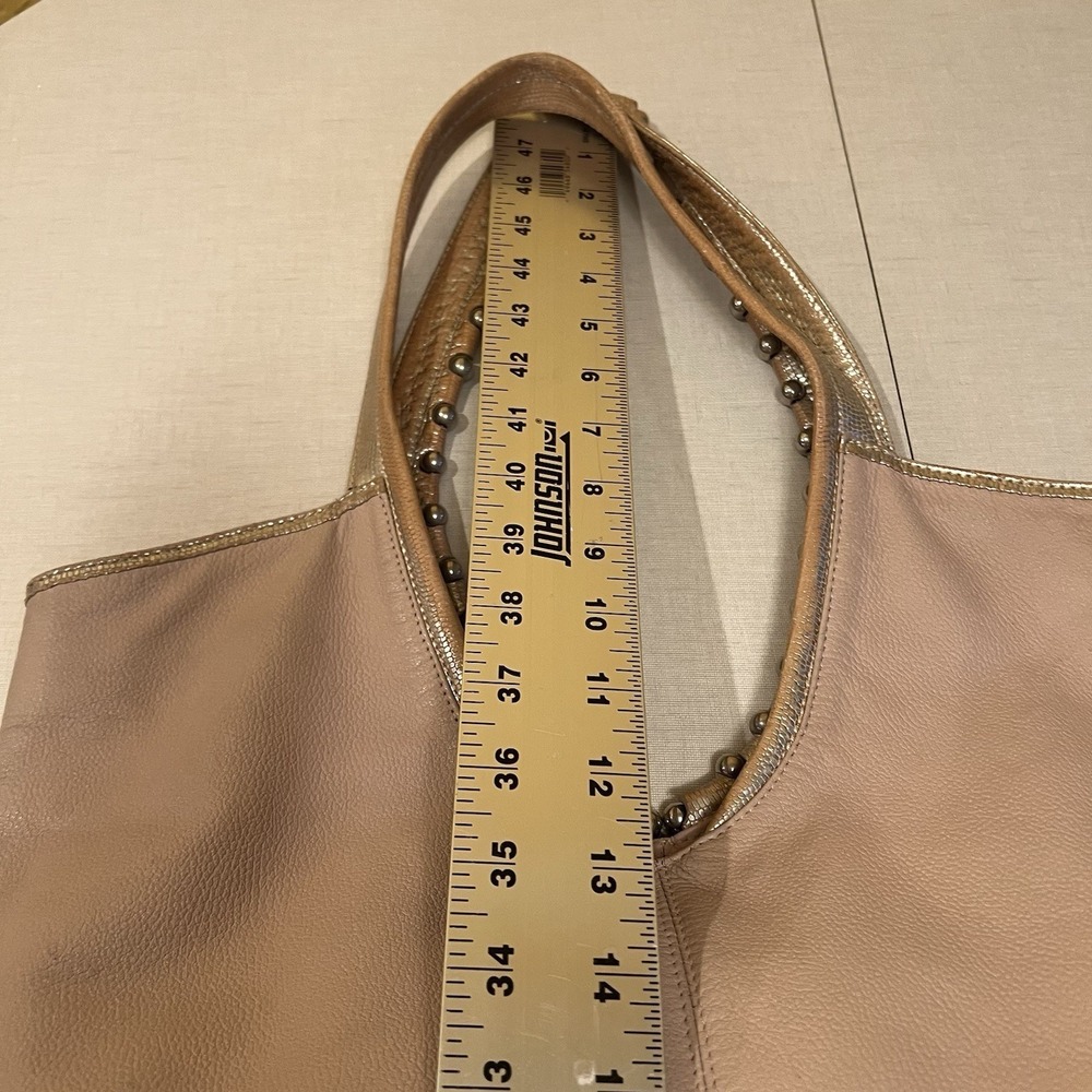 Bon Bonite Blush Pink Leather Hobo Shoulder Bag Metal Beads Dark Cottage Grunge - Picture 11 of 12